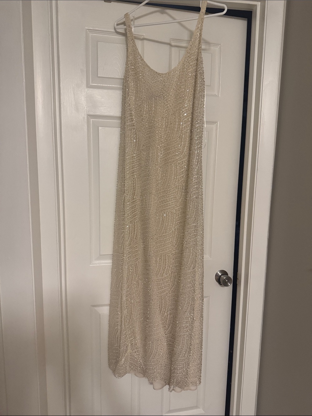 Zara Ivory Beaded Maxi Dress with Thin Straps